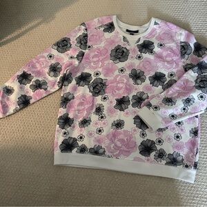 Karen Scott Pink and Black Floral Top Sweatshirt